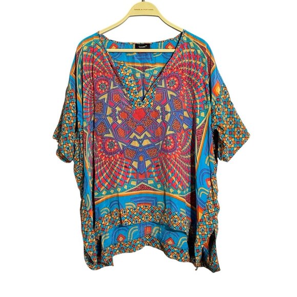 Tolani Tops - Tolani Blouse Silk Top Women Size S Boho Hippie Gypsy Vibrant Abstract Comfy Art